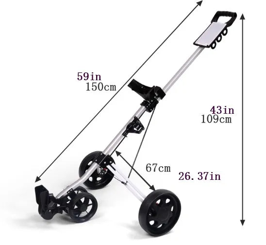 3-Wheel Golf Push Cart, Portable Foldable Golf Cart with Water Bottle Holder, Adjustable Straps, Foot Brake for Golf Course, Gym