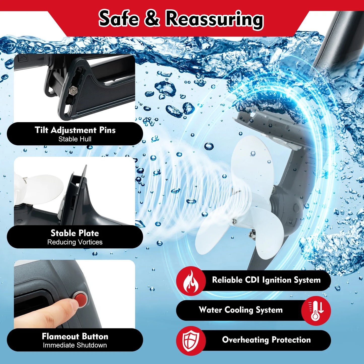 gasoline outboard motor 3.5hp Power 5000rpm Speed 1.3L Tank 35:1 Fuel Ratio Suitable for Fishing Boats Speedboats Small Boats