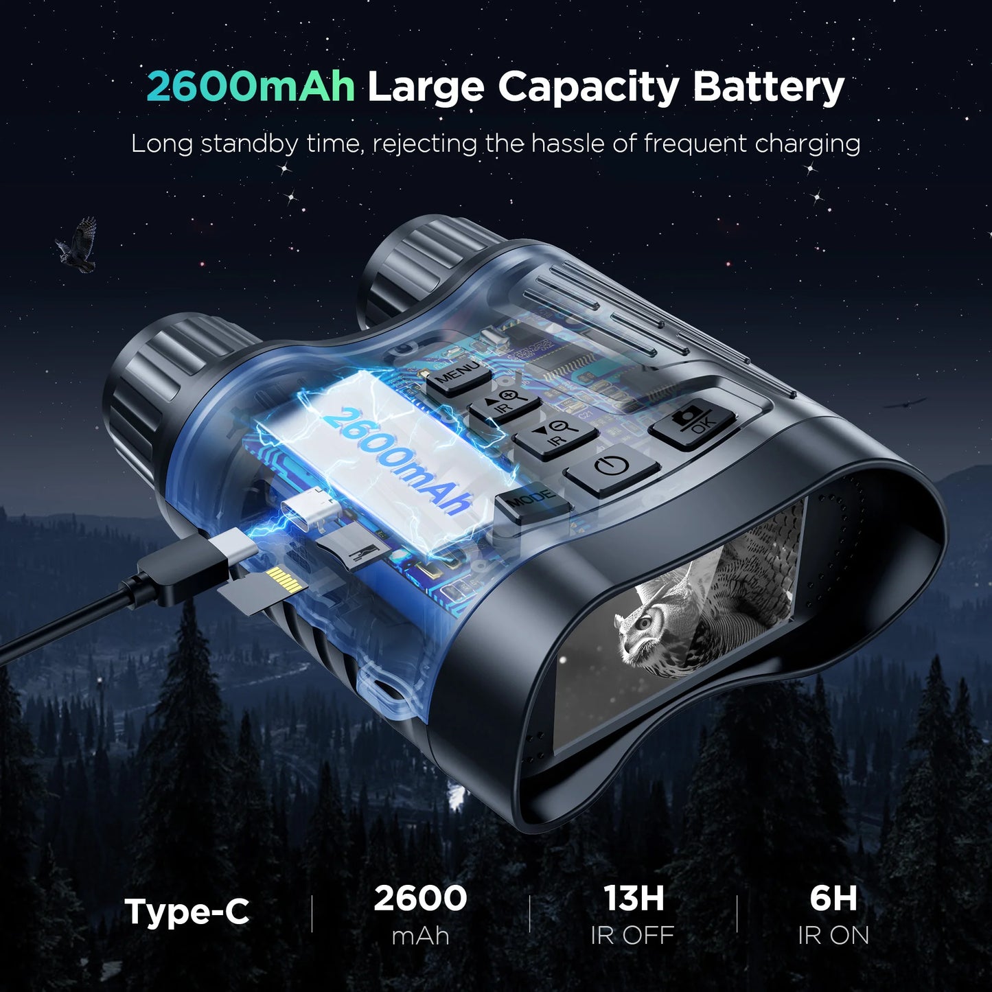 Night Vision Binoculars Goggles 8X Digital Zoom 1000ft HD 1080P with IR Illuminator & Video Recording 4K for Hunting/Camping