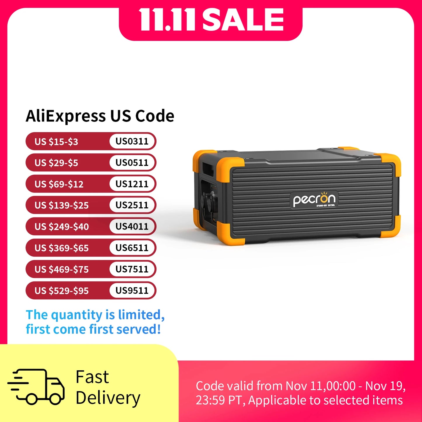 PECRON EP3000-48V 3072Wh Portable Power Station Expansion Battery for E3600LFP Solar Generator for Home Use,  RV, Camping