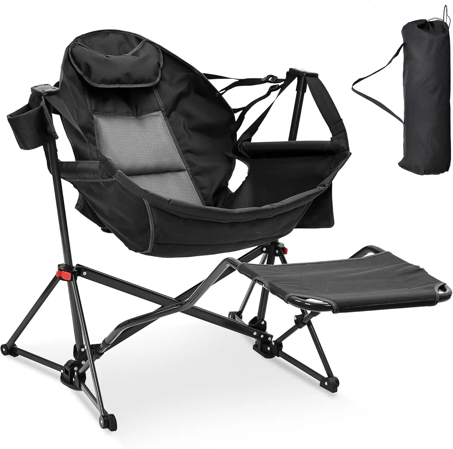 Foldable Hammock Chair with Footrest, Portable Rocking Camping Chair for Adults, Outdoor Patio Poolside Comfort