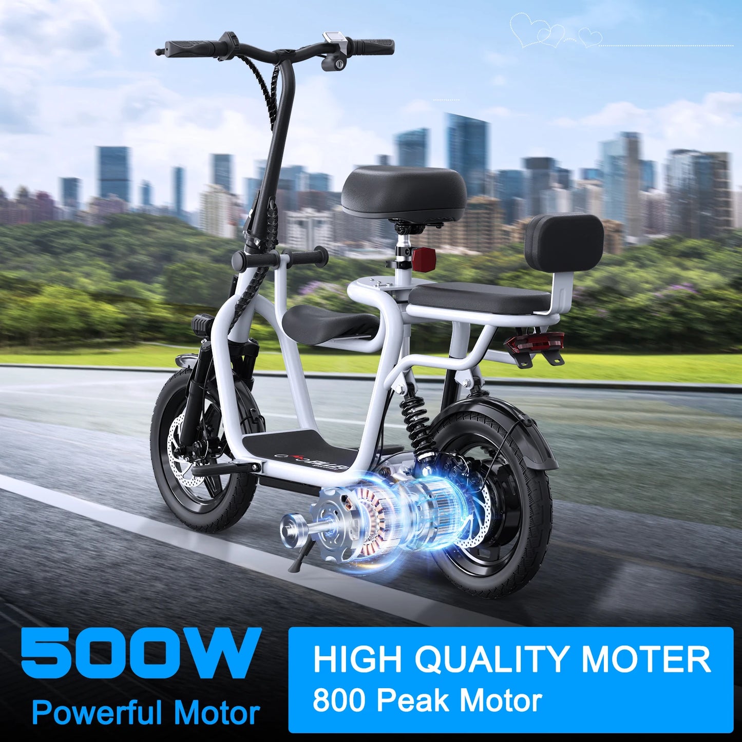 36V E Scooter with Seat,Adults Electric Scooter with 500W Power Motor 17.4mph 20 Mile,with Height Adjustable Seat & Dual Brakes