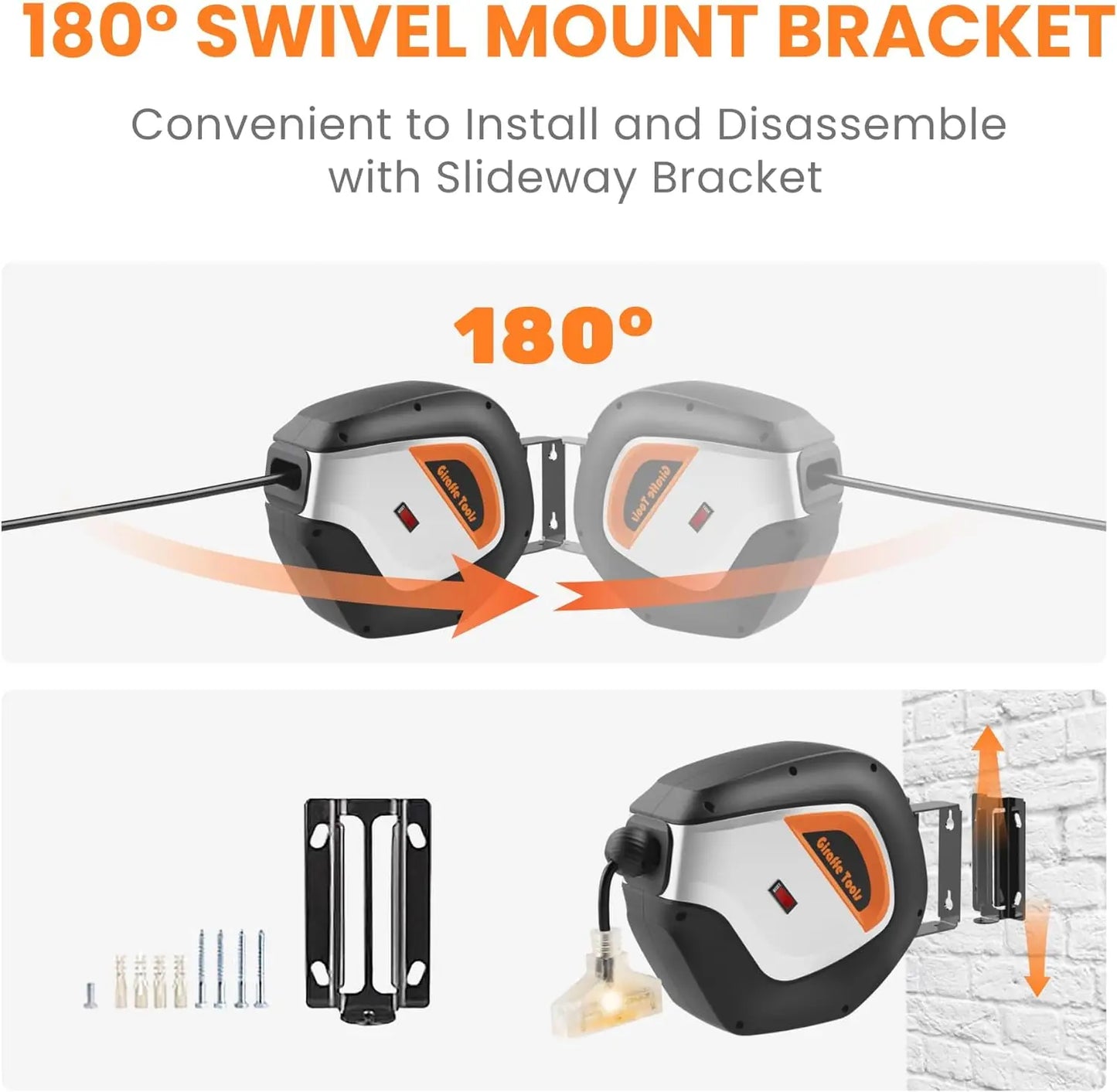 Giraffe Tools Retractable Power Cord Reel, 50ft 12AWG/3C SJT Heavy Duty Extension Cord Storage Reel Wall/Ceiling Mount