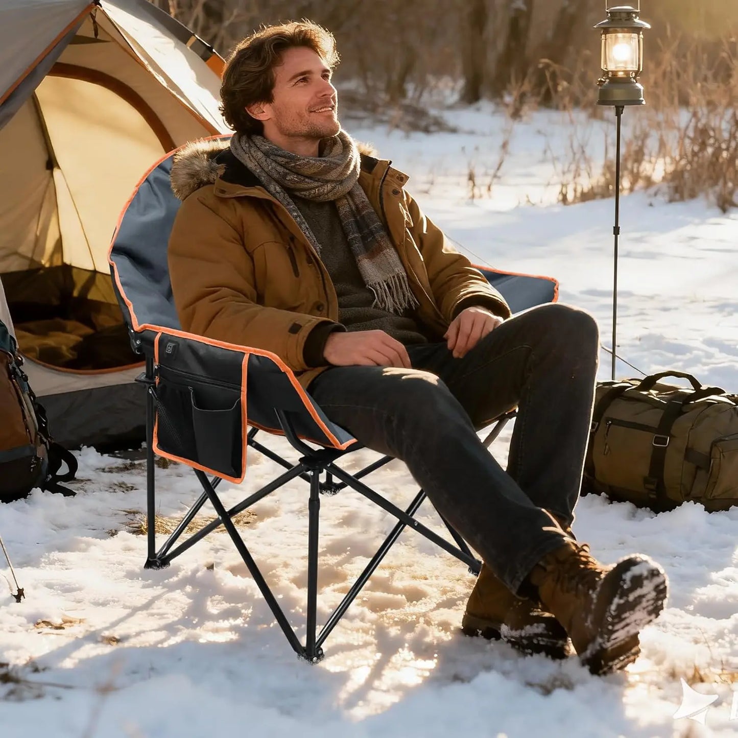 Oversized Heated Camping Chair for Adults, Heavy Duty Outdoor Chair with 3 Heat Levels (Back & Seat), Grey