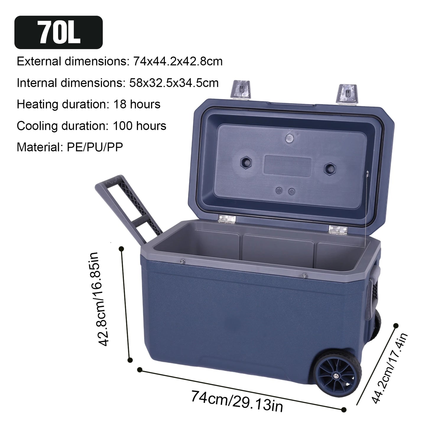 70L Camping Cooler 30 Percent Lighter Than Rotomolded Portable Car Wheel Insulator Plastic Cooler Box for Beach Beverage Camping