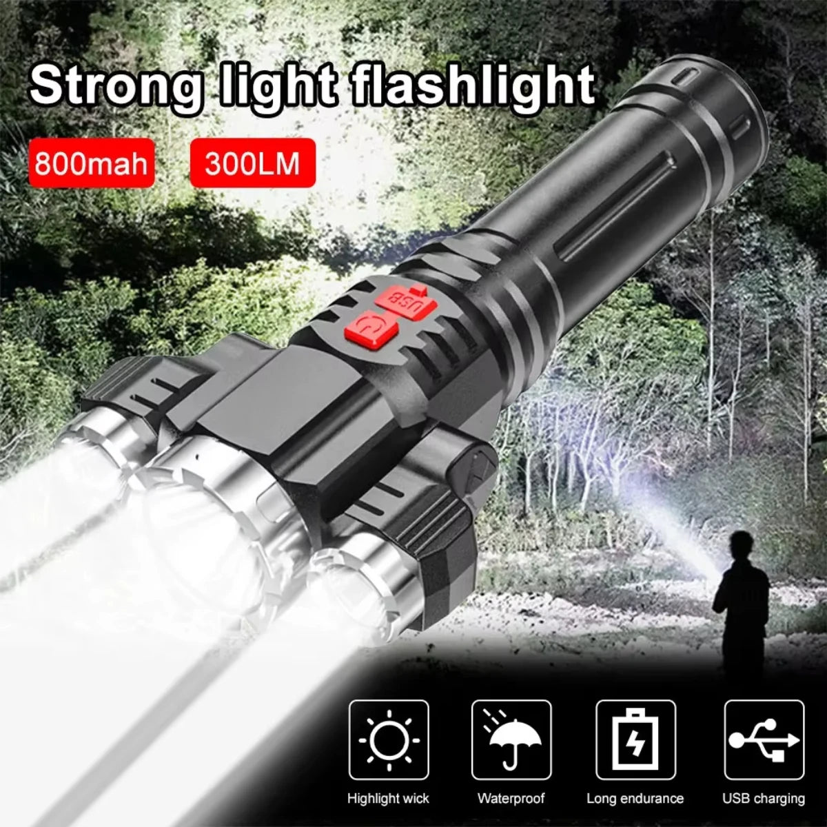 3LED Strong Waterproof LED Flashlight, Portable Camping Bike Light, Remote Outdoor, Car Emergency, Life-Saving Equipment