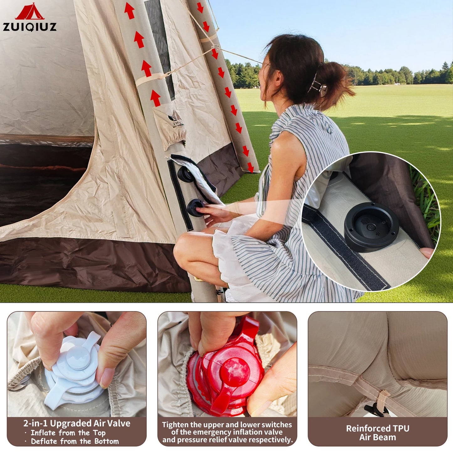 Family Tourist Inflatable Tent Outdoor Sunshade Windproof Stable Nature Hike Camping Tent Portable Overnight Camping Supplies