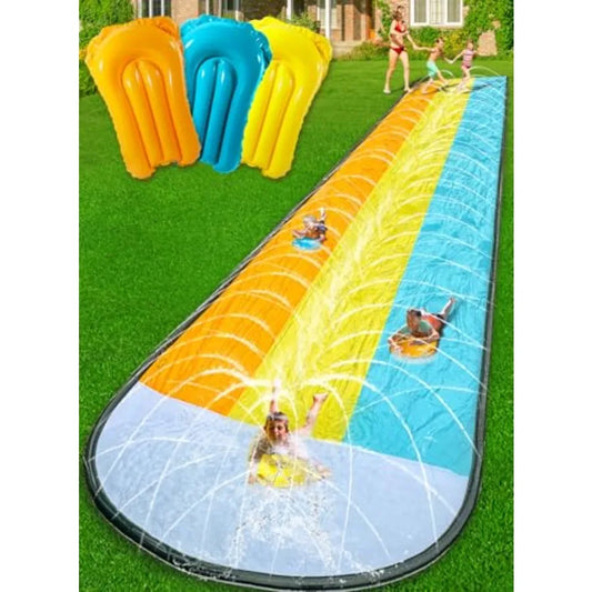 Slip and Water SlipWater Slide for Backyard 22ft3 Lane Color-BlockSurrounding Sprinkler Summer Toys for Outdoor with 3 Bodyboar