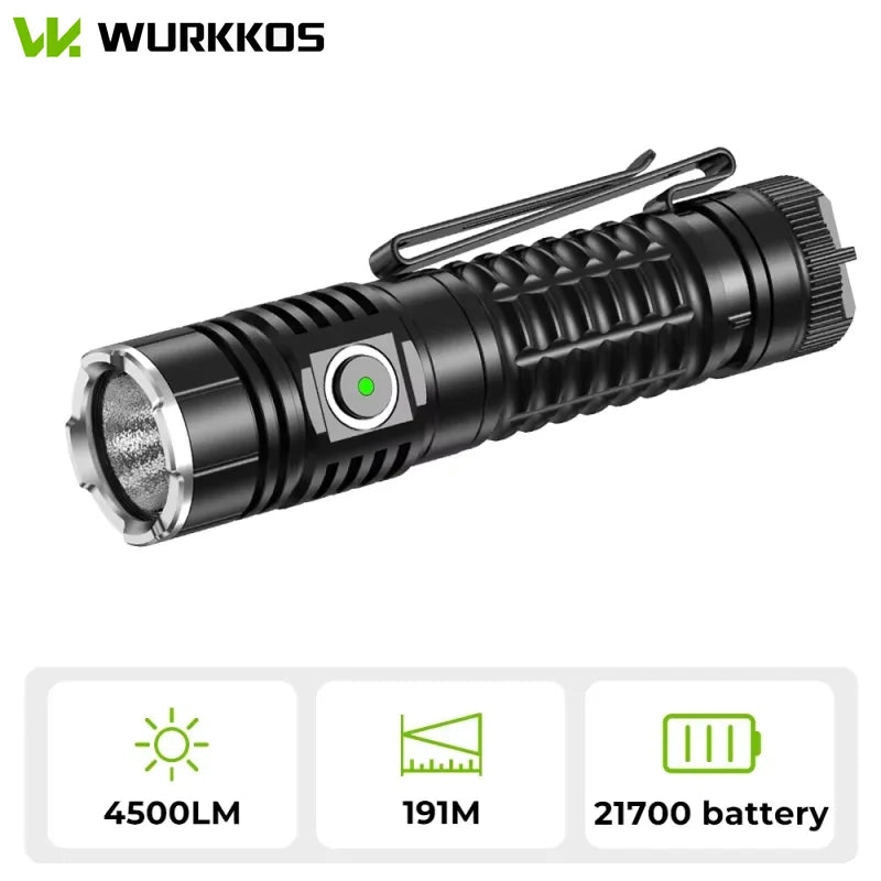 Wurkkos TS22 Rechargeable 21700 LED Flashlight XHP70.2 Powerful Max 4500LM IP68 with Magnet Tail & Reverse Charging for Hiking