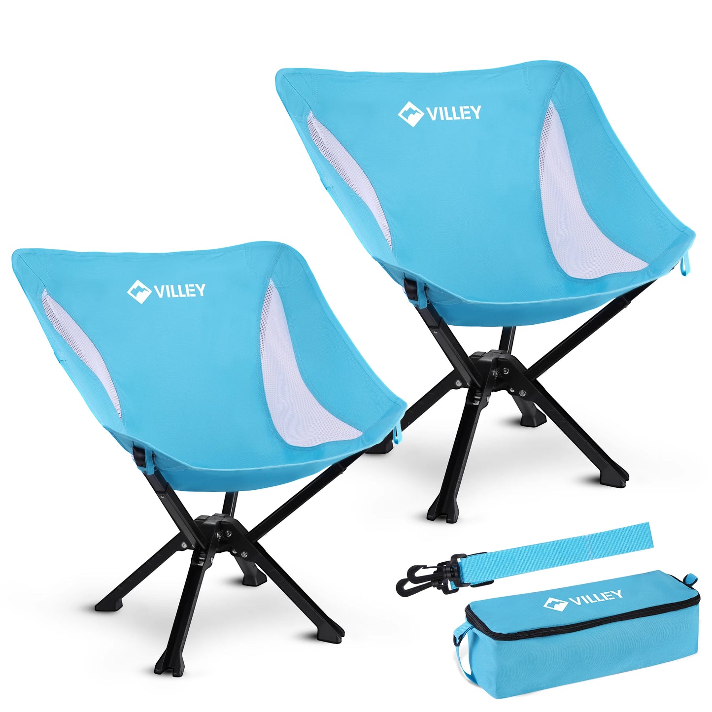 VILLEY Portable Folding Chair Lightweight Camping Chair No Assembly Needed, Quick Setup for Beach, Hiking, Supports 330 LBS
