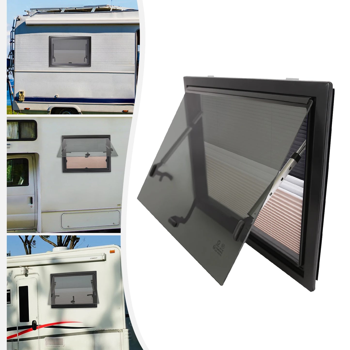 RV Push-Out Window with Screen, Tempered Glass, Aluminum Alloy Frame for Trailers, RVs, and Pickup Trucks