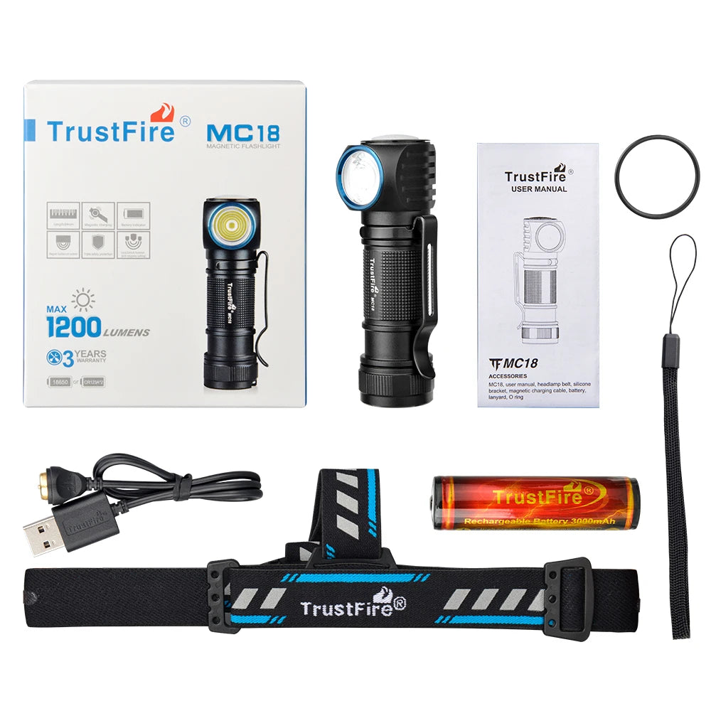 TrustFire-MC18 Magnetic Headlamp Rechargeable Headlight Flashlight Work light LED Xp-Lhi 18650 2A USB Head Torch Magnet Tail Cap