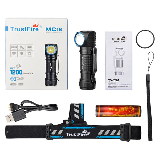 TrustFire-MC18 Magnetic Headlamp Rechargeable Headlight Flashlight Work light LED Xp-Lhi 18650 2A USB Head Torch Magnet Tail Cap