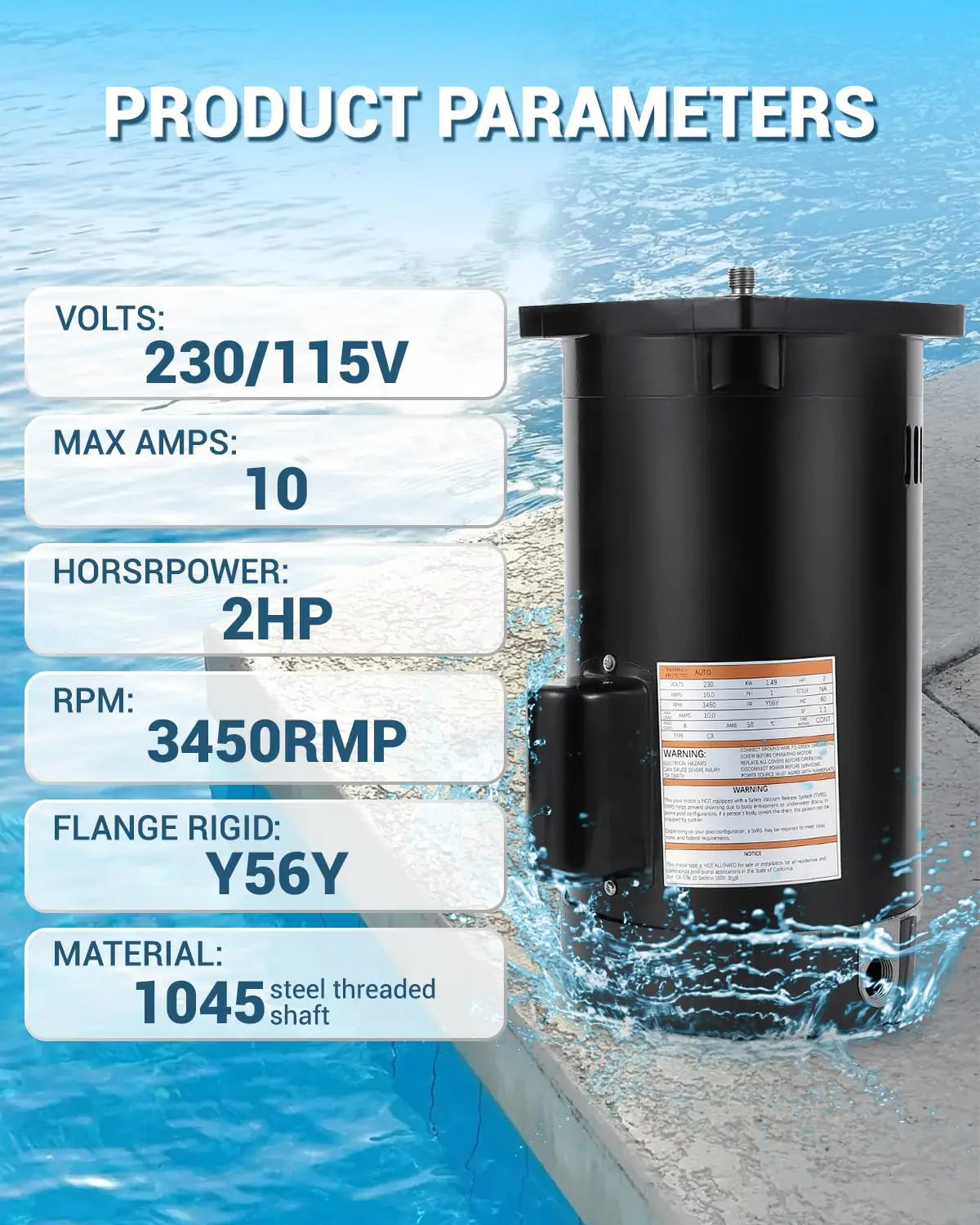 B2855 2 HP Pool Pump Motor & Seal Kit, Up-Rated 56Y Frame, Compatible With Century/Smith Pool Pump Motors, 3450RPM
