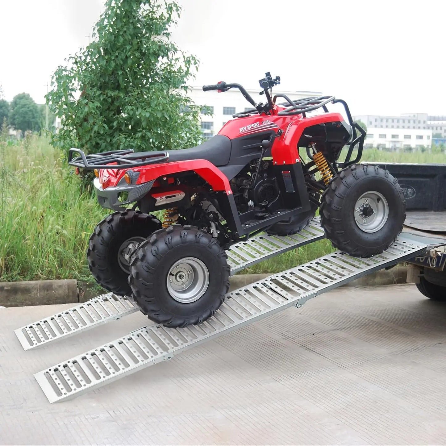 2-Pack Heavy Duty Tri-Fold Steel Loading Ramps for ATVs Motorcycles Pickup Trucks Trailers 1000 lbs Capacity 72" x 9" Non-Slip