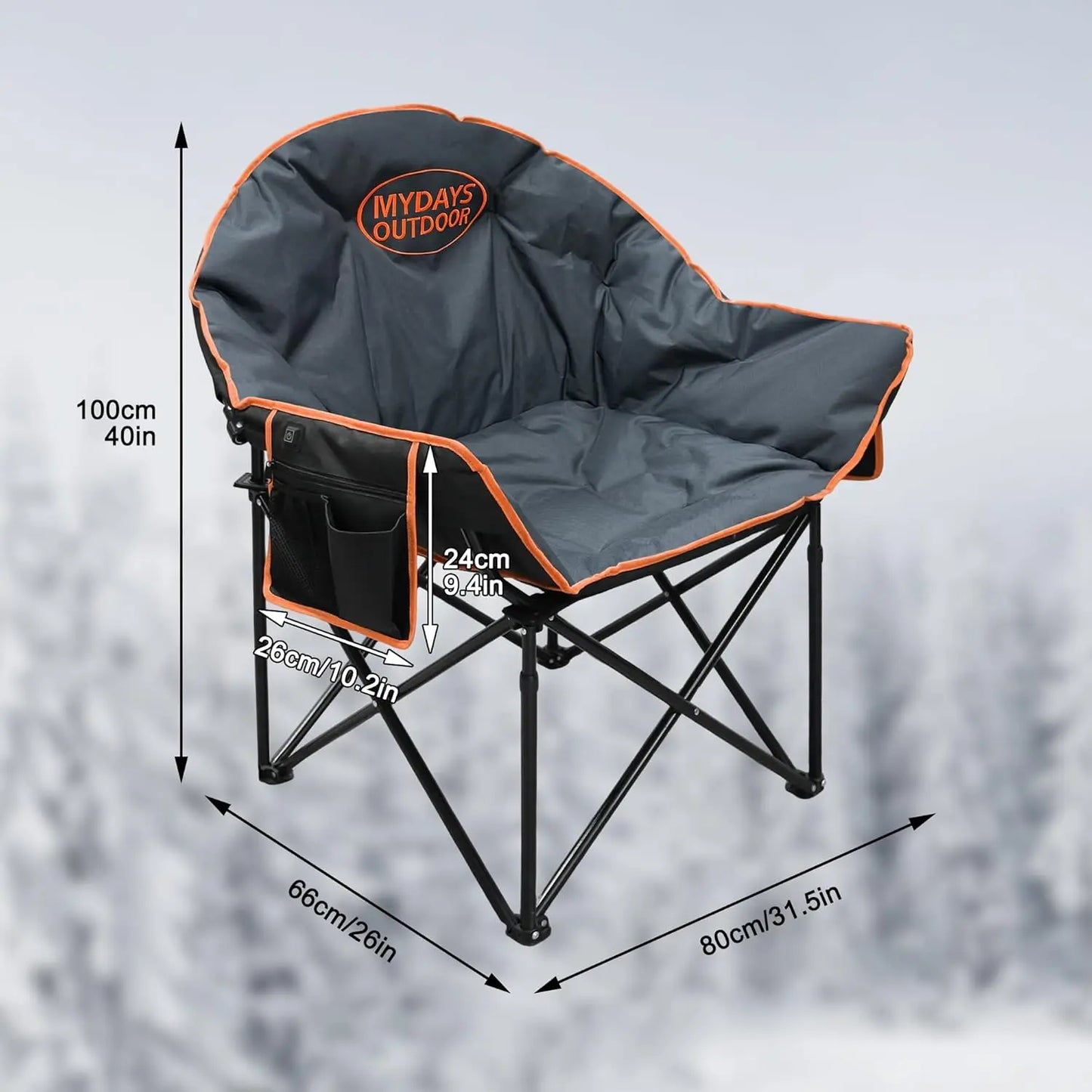 Oversized Heated Camping Chair for Adults, Heavy Duty Outdoor Chair with 3 Heat Levels (Back & Seat), Grey