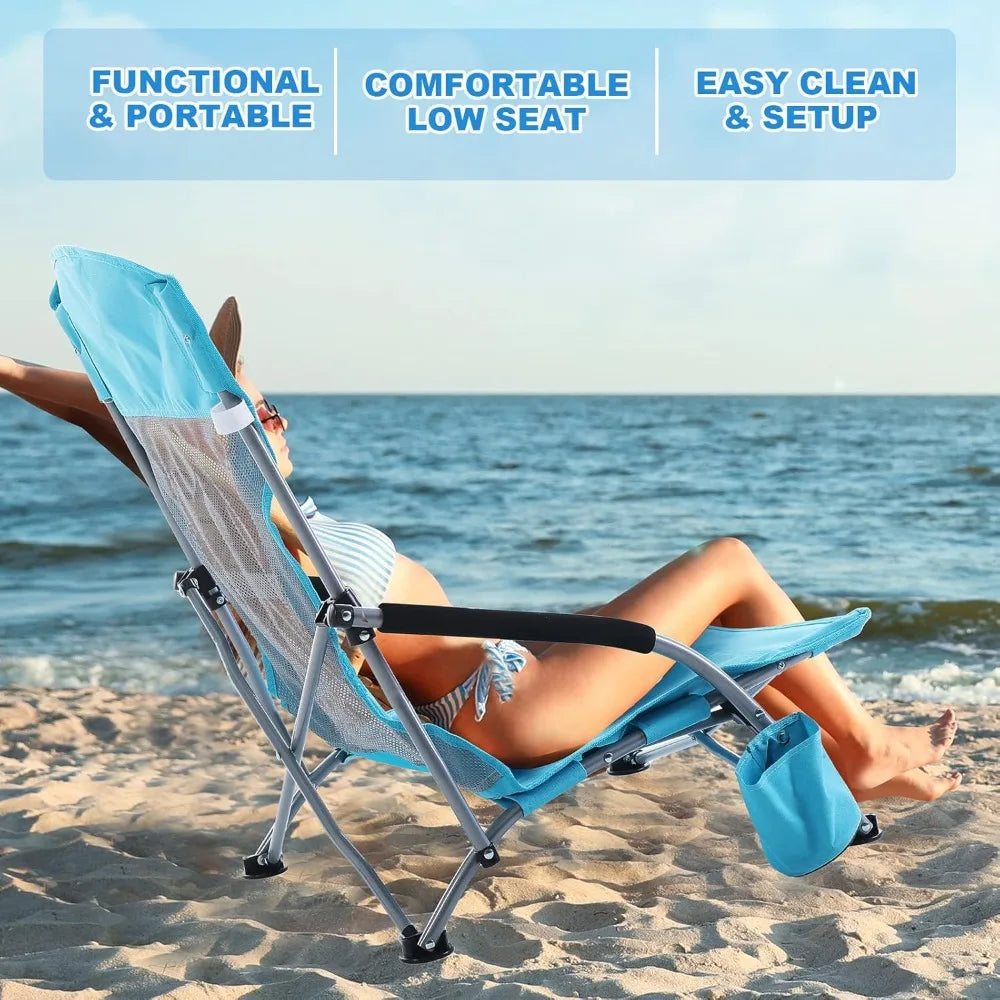 2 Pack Beach Chair for Adult with 2 Umbrella Low Folding Chair Detachable Adjustable Lightweight  Customized