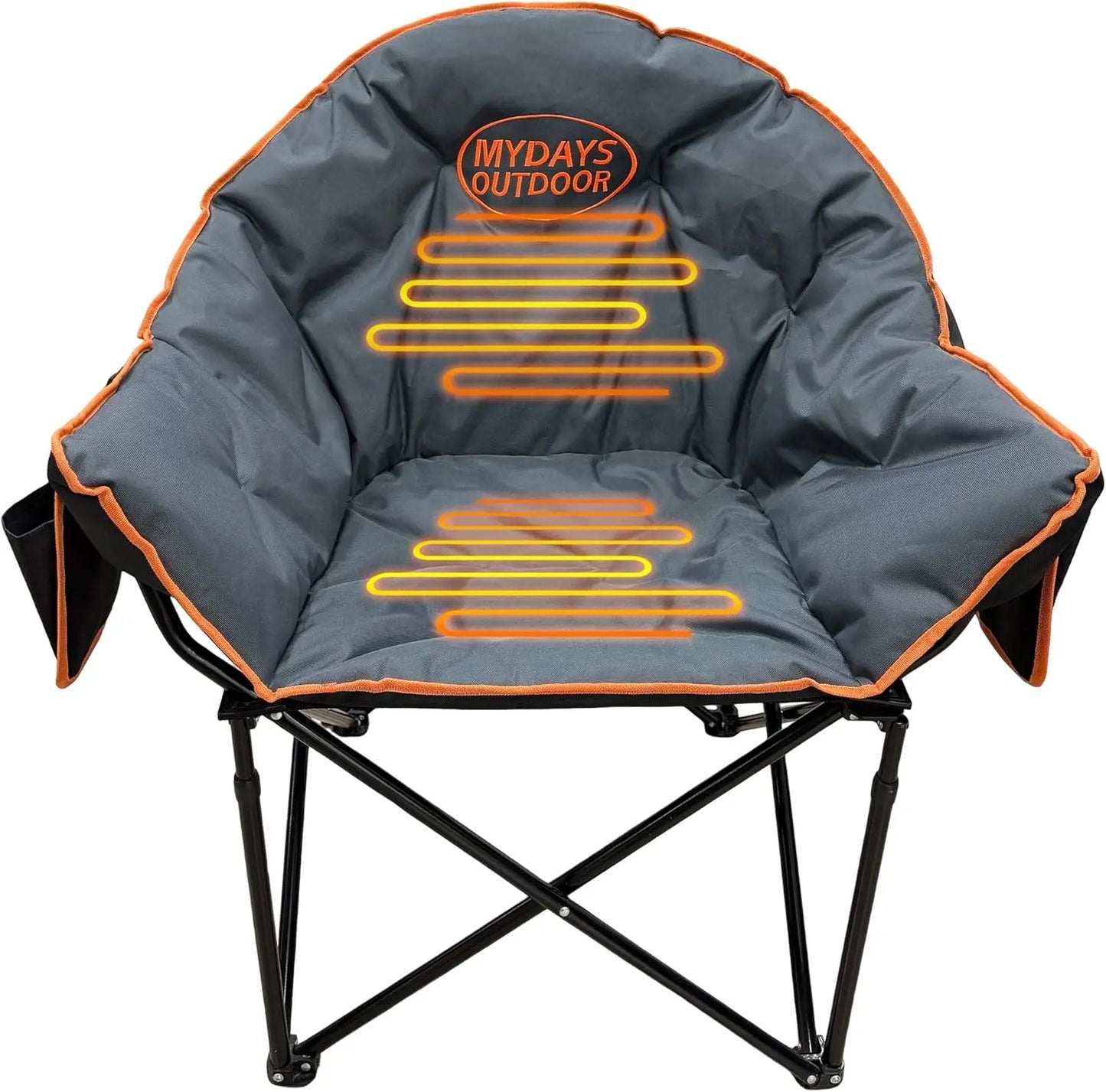 Oversized Heated Camping Chair for Adults, Heavy Duty Outdoor Chair with 3 Heat Levels (Back & Seat), Grey