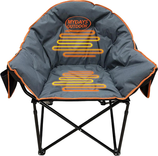 Oversized Heated Camping Chair for Adults, Heavy Duty Outdoor Chair with 3 Heat Levels (Back & Seat), Grey