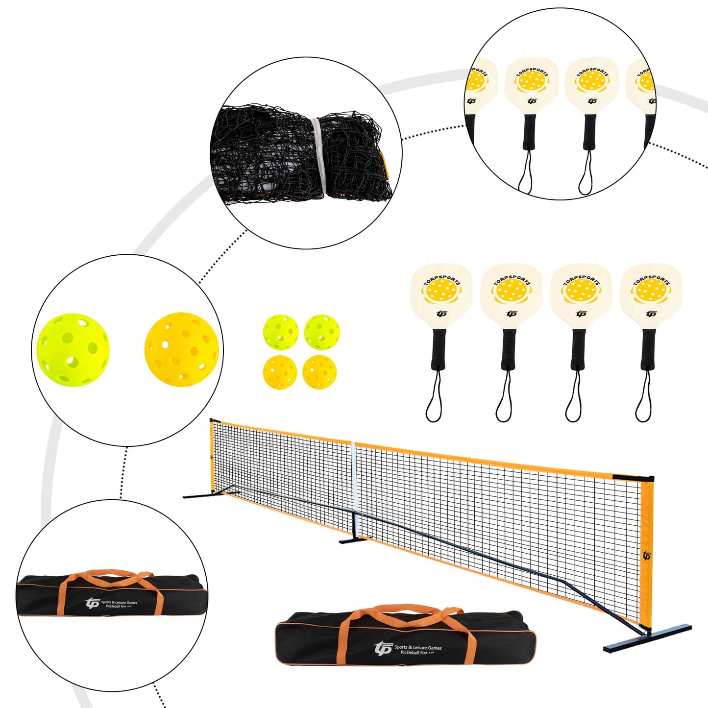 Portable Pickleball Set with 4 Wood Paddles & Balls Complete Outdoor Game Kit with Carry Bag for Backyard Camping Fun