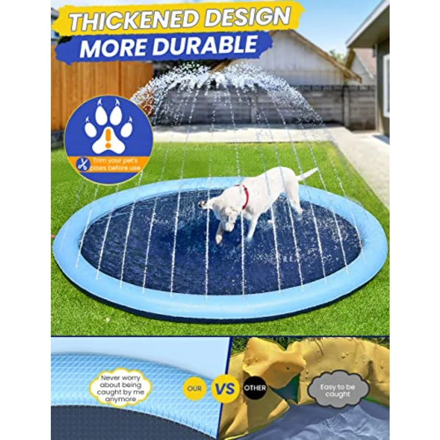 97inch Dog Splash Pad Non-SlipExtra Large Pet Dogs Cool Sprinkler Pool Heavy Duty XXL Splash Pads for Kiddie Baby Wading Pool S