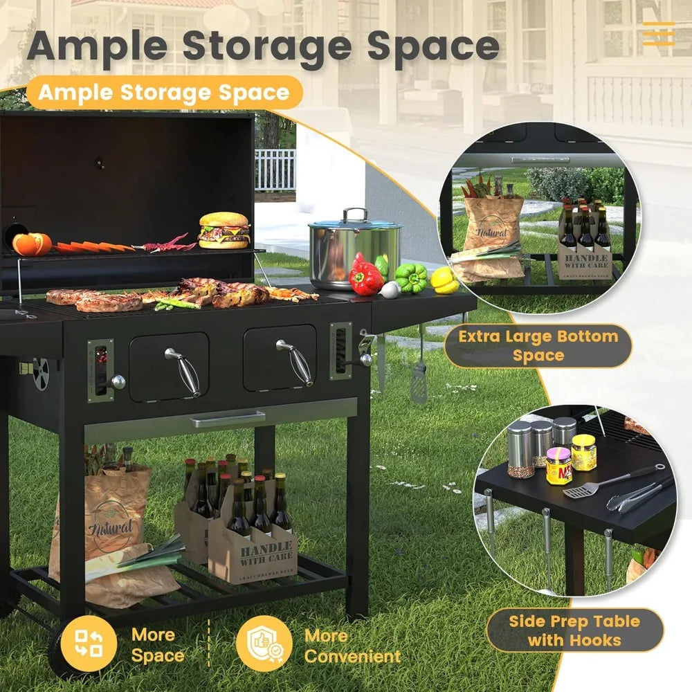 Extra Large Charcoal Grill with 589 Sq. In. Cooking Area and Foldable Side Table, Outdoor Barbecue Grill with a Liftable Charco