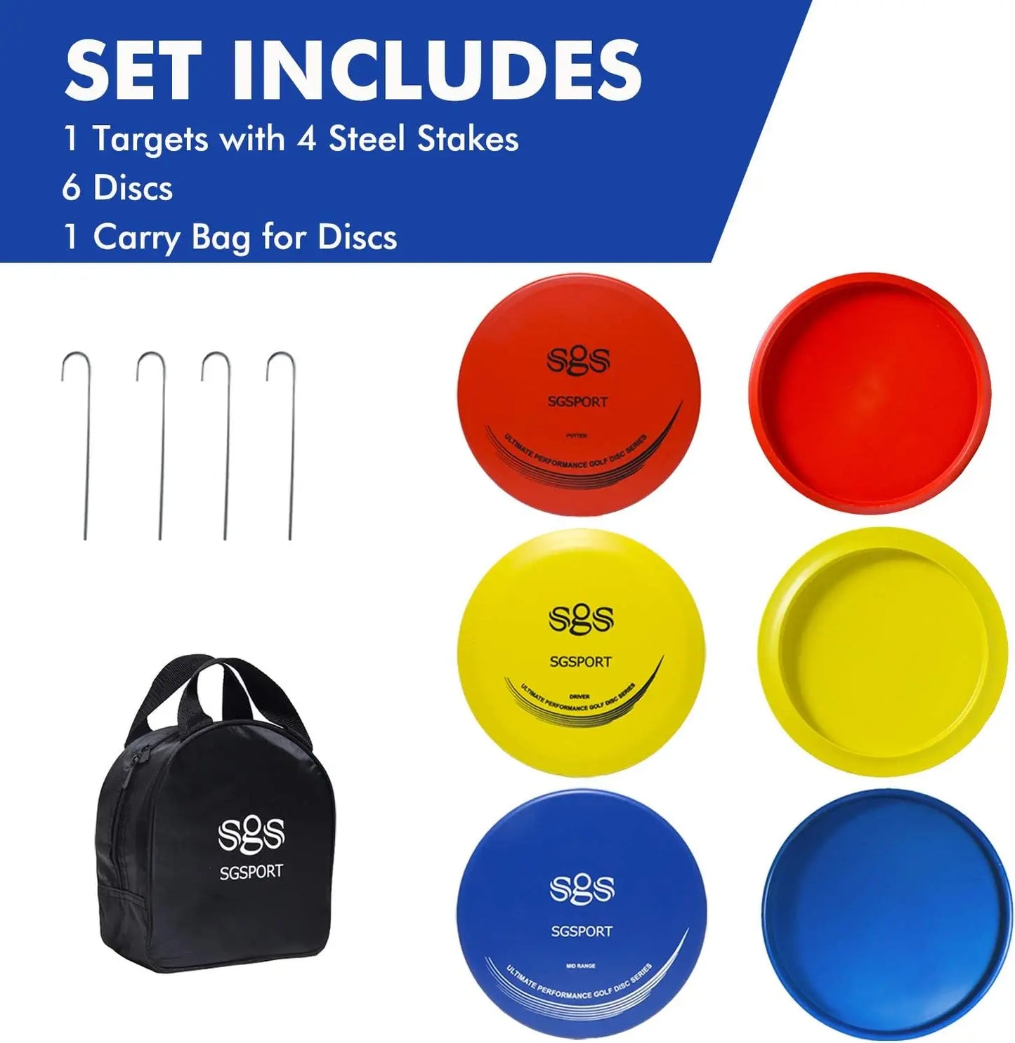 Portable Disc Golf Basket with 24 Chains, Includes 6 Discs and Carry Bag - All Levels