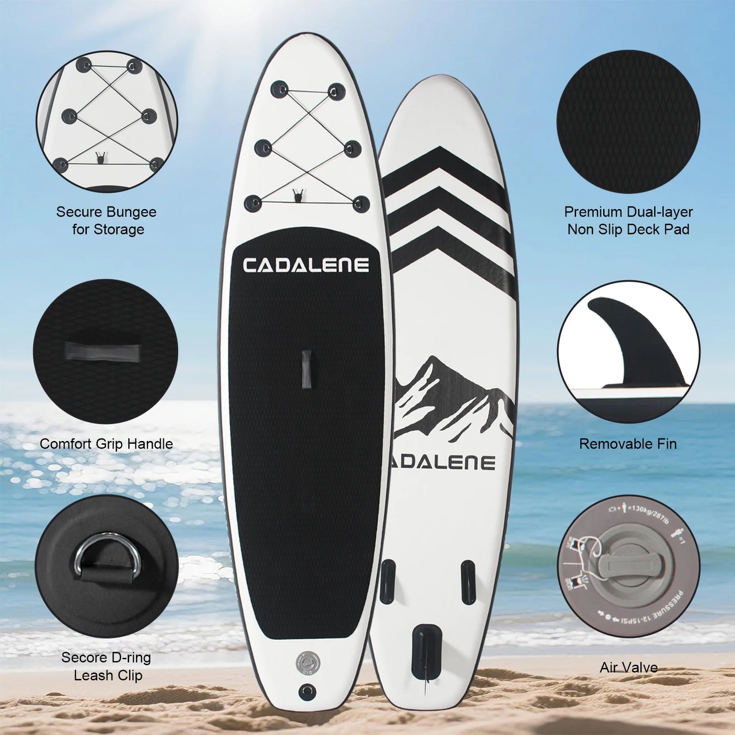 CADALENE Inflatable Stand Up Paddle Board with SUP Accessories, Anti-Slip EVA Deck 10' Inflatable Paddle Boards for Adults