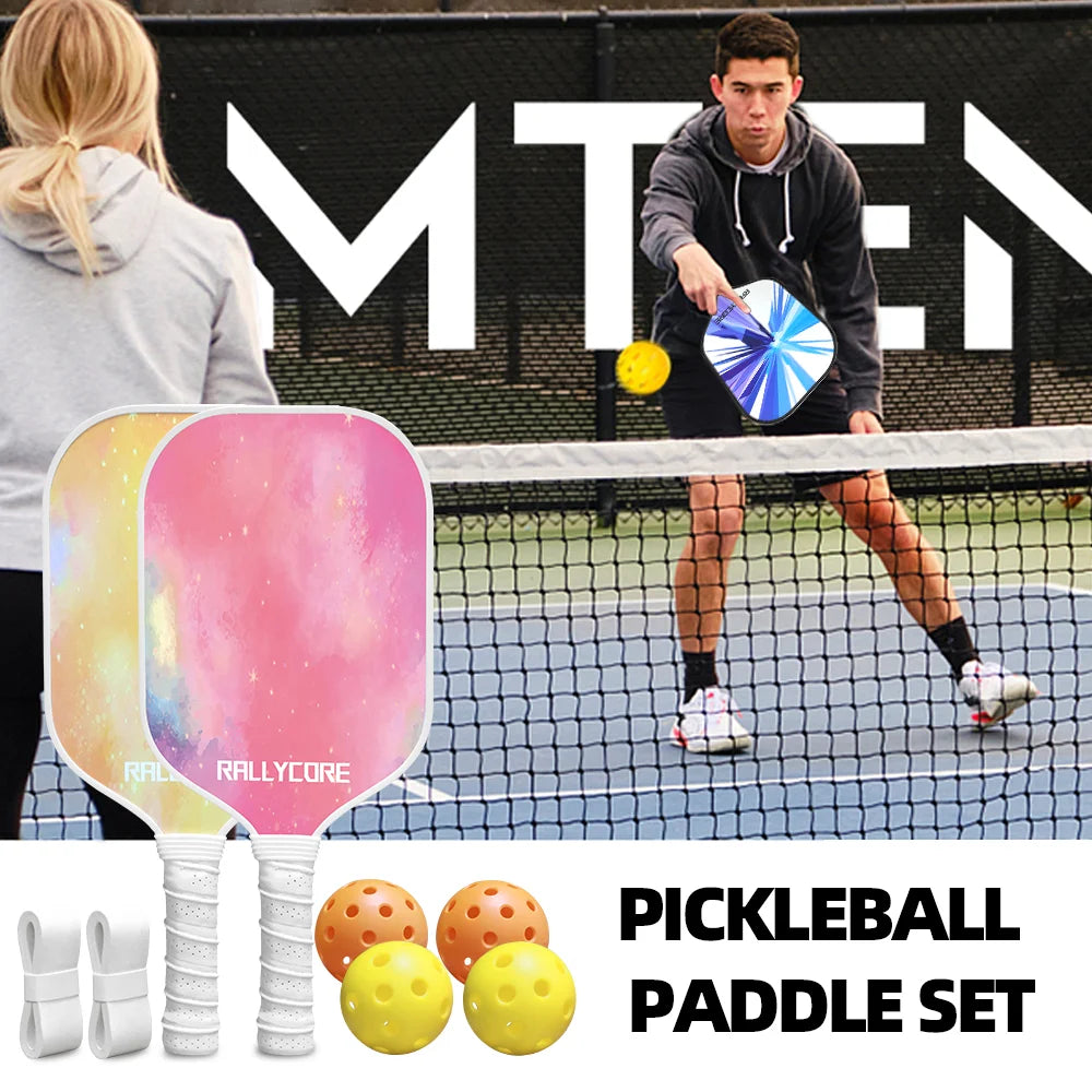 Pickleball Paddles Set of 2 with 4 Balls & Carry Bag Premium Honeycomb Core Paddles for Indoor Outdoor Play Complete Gift Kit