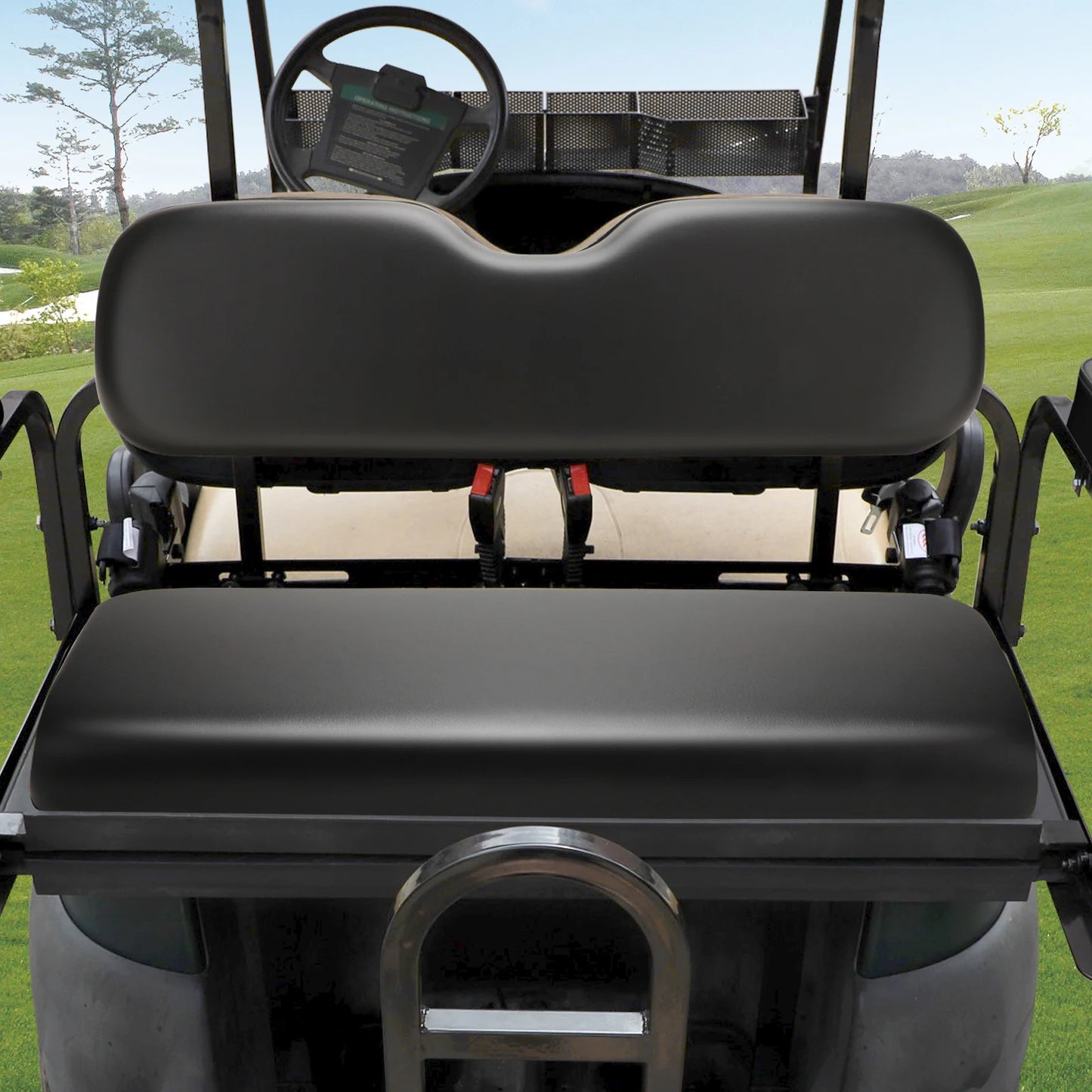 Roykaw Golf Cart Rear Flip Seat Cushions Compatible with EZGO, Club Car, Yamaha, Include Backrest and Seat Bottom, Black/Tan