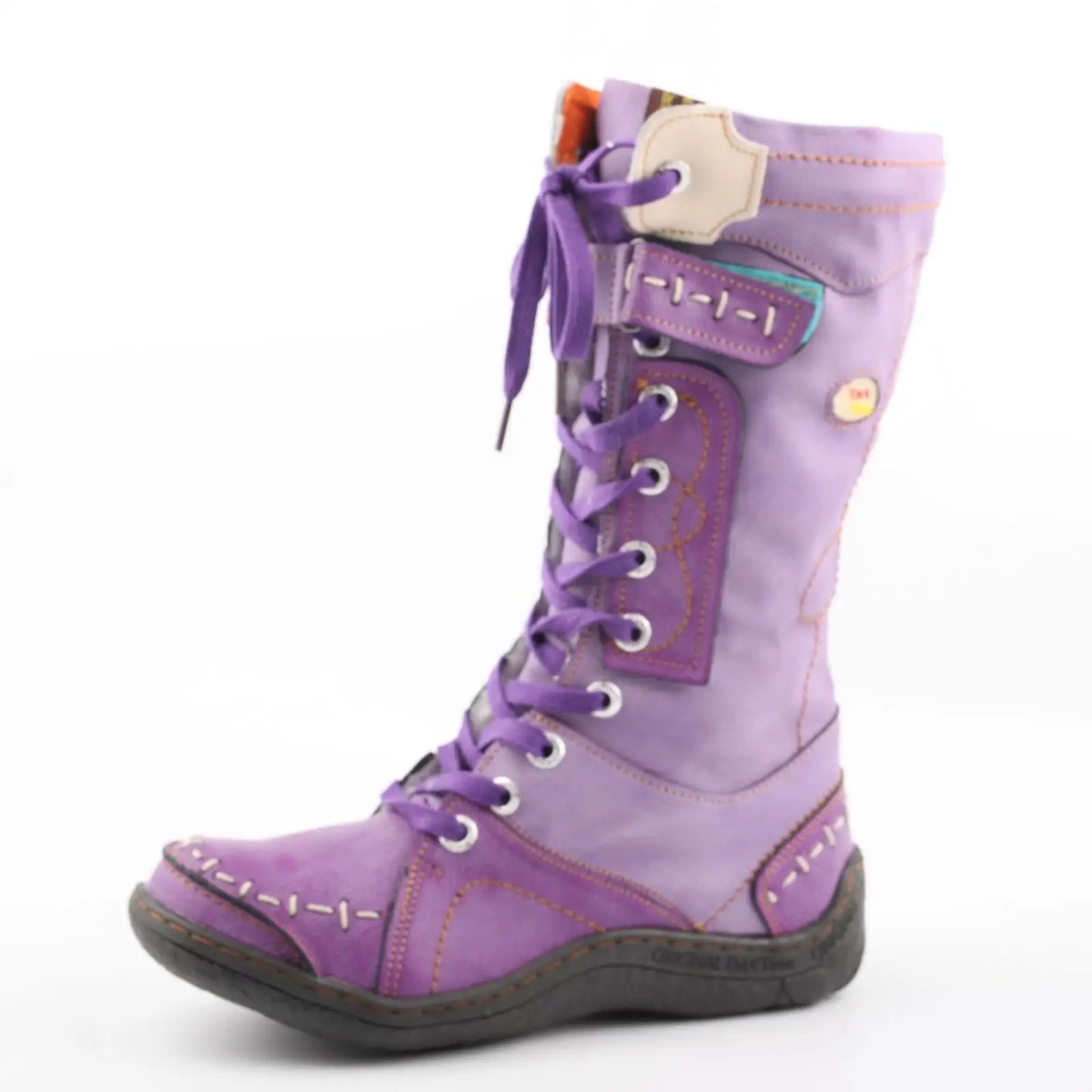 TMA EYES Long Warm Leather Women's Boots In Winter With Solid Color Hand Stitching