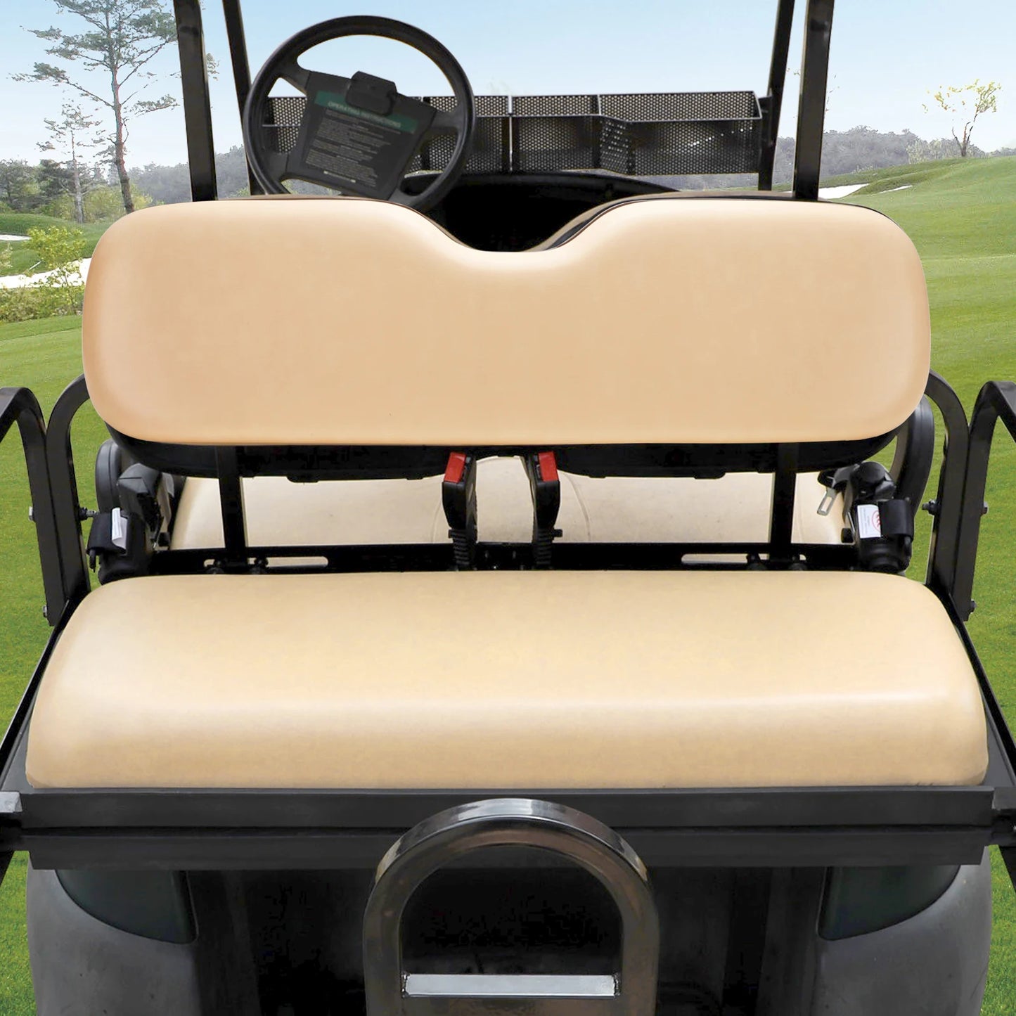 Roykaw Golf Cart Rear Flip Seat Cushions Compatible with EZGO, Club Car, Yamaha, Include Backrest and Seat Bottom, Black/Tan