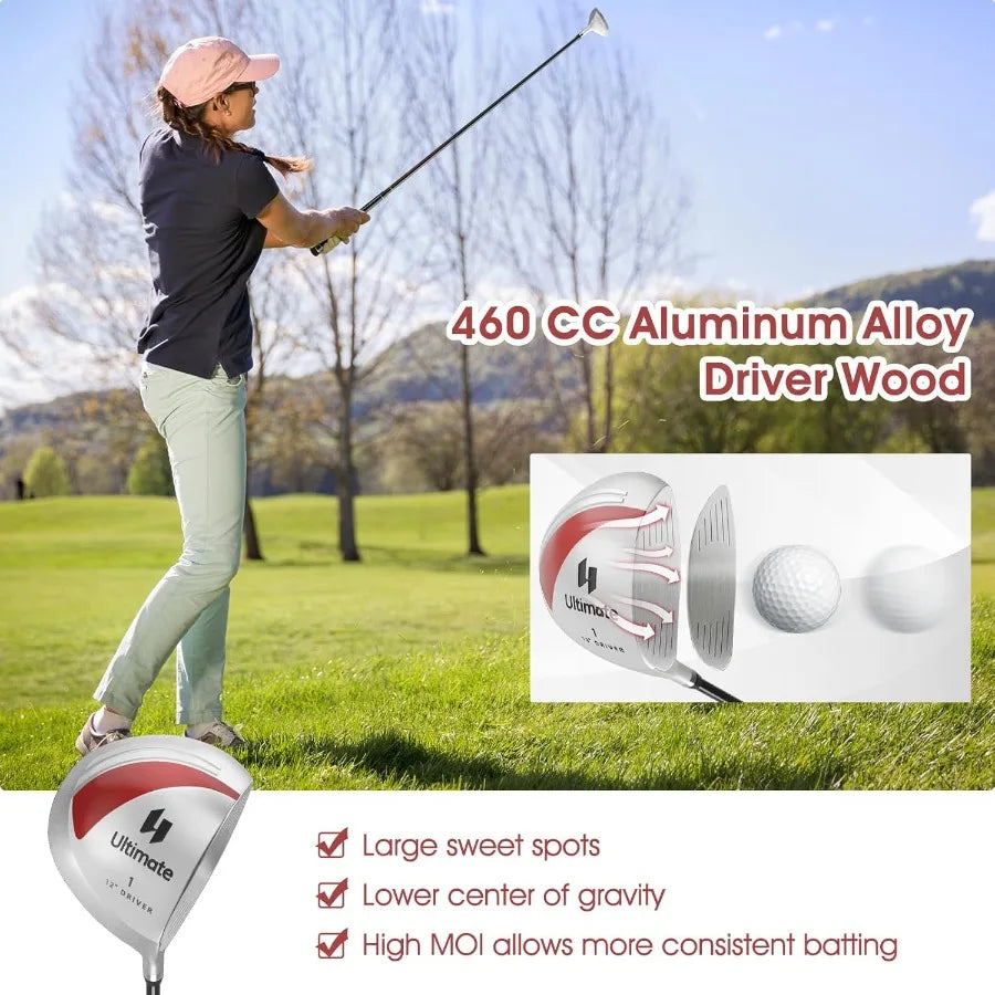 Women's Complete Golf Club Set 9/11pcs Right Handed Ladies Golf Clubs Set with 460cc Alloy Driver 3 Fairway Wood Hybrid 6/7/8/9