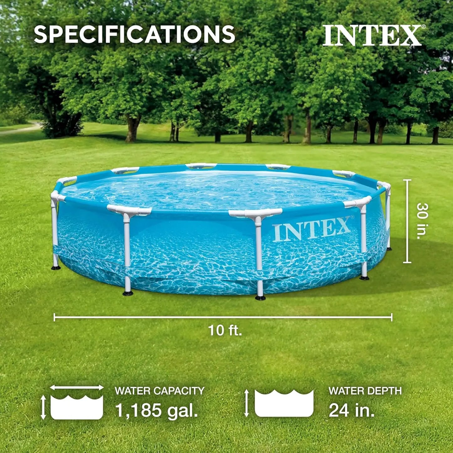 Large Round Above Ground Swimming Pool with Reinforced Sidewalls and Metal Frame, 10ft by 30in for Backyard Fun