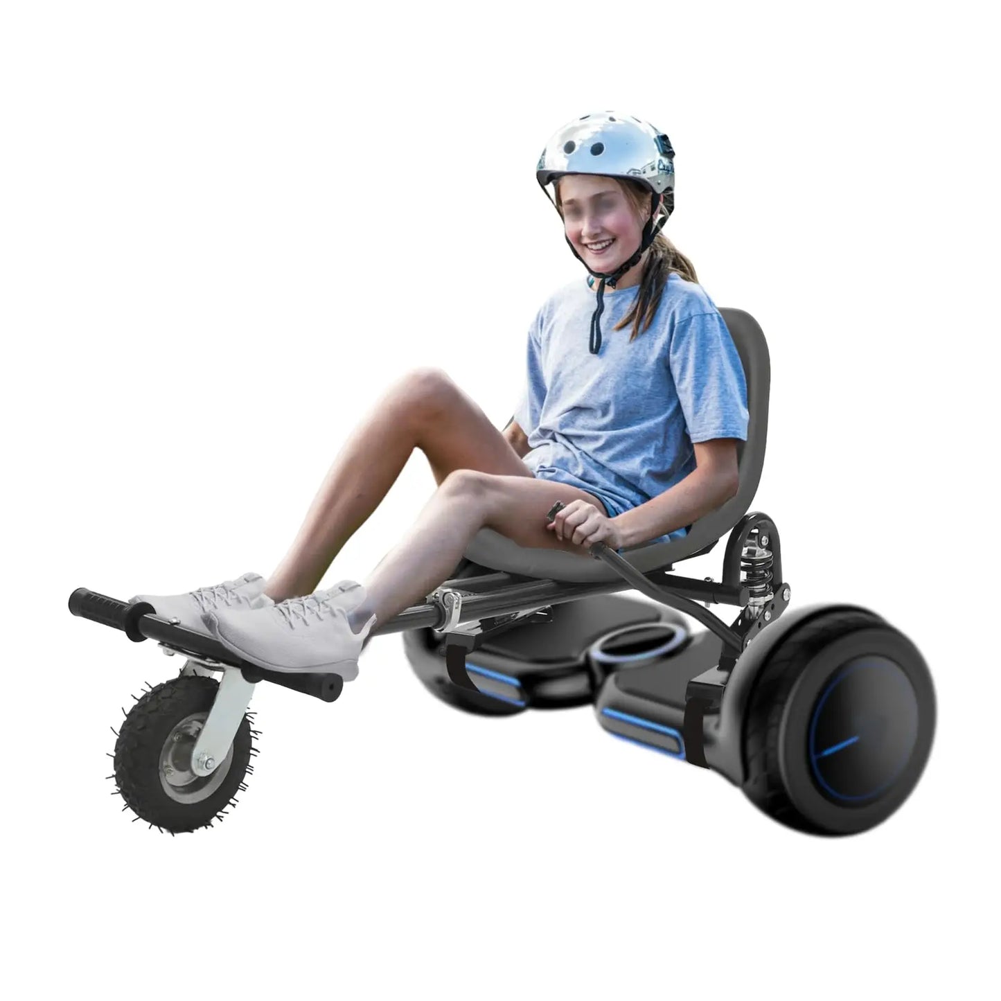 Hoverboard Seat Attachment, Hoverboard Go Kart with Doual Pole Rear Shock Absorption, Adjustable Frame Length and Handlebar Cont