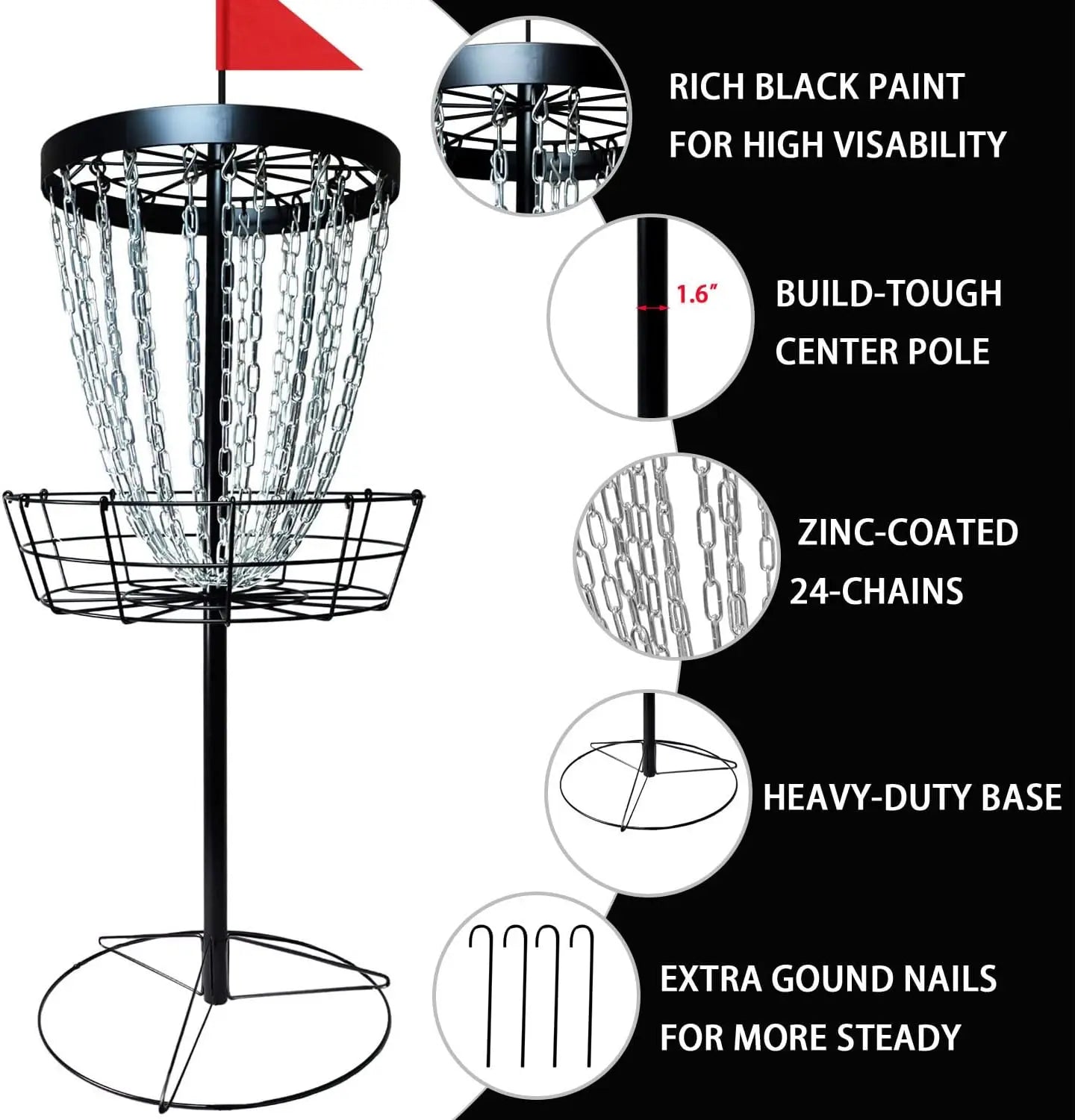 Portable Disc Golf Basket with 24 Chains, Includes 6 Discs and Carry Bag - All Levels