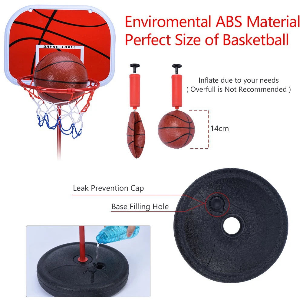 Basketball Stand System with Deflated Ball 63cm to 150cm Height Adjustable Basketball System Hoop Backboard Net Kit for Children