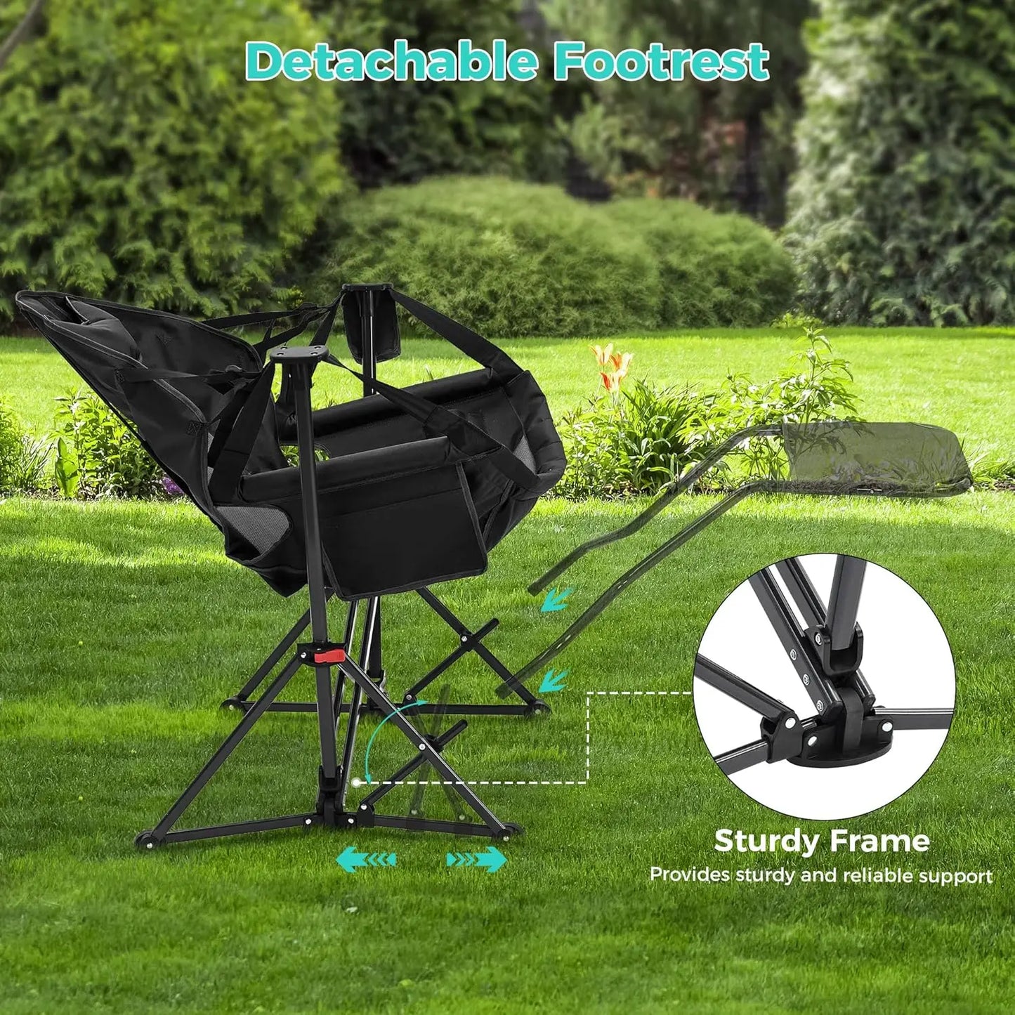 Foldable Hammock Chair with Footrest, Portable Rocking Camping Chair for Adults, Outdoor Patio Poolside Comfort