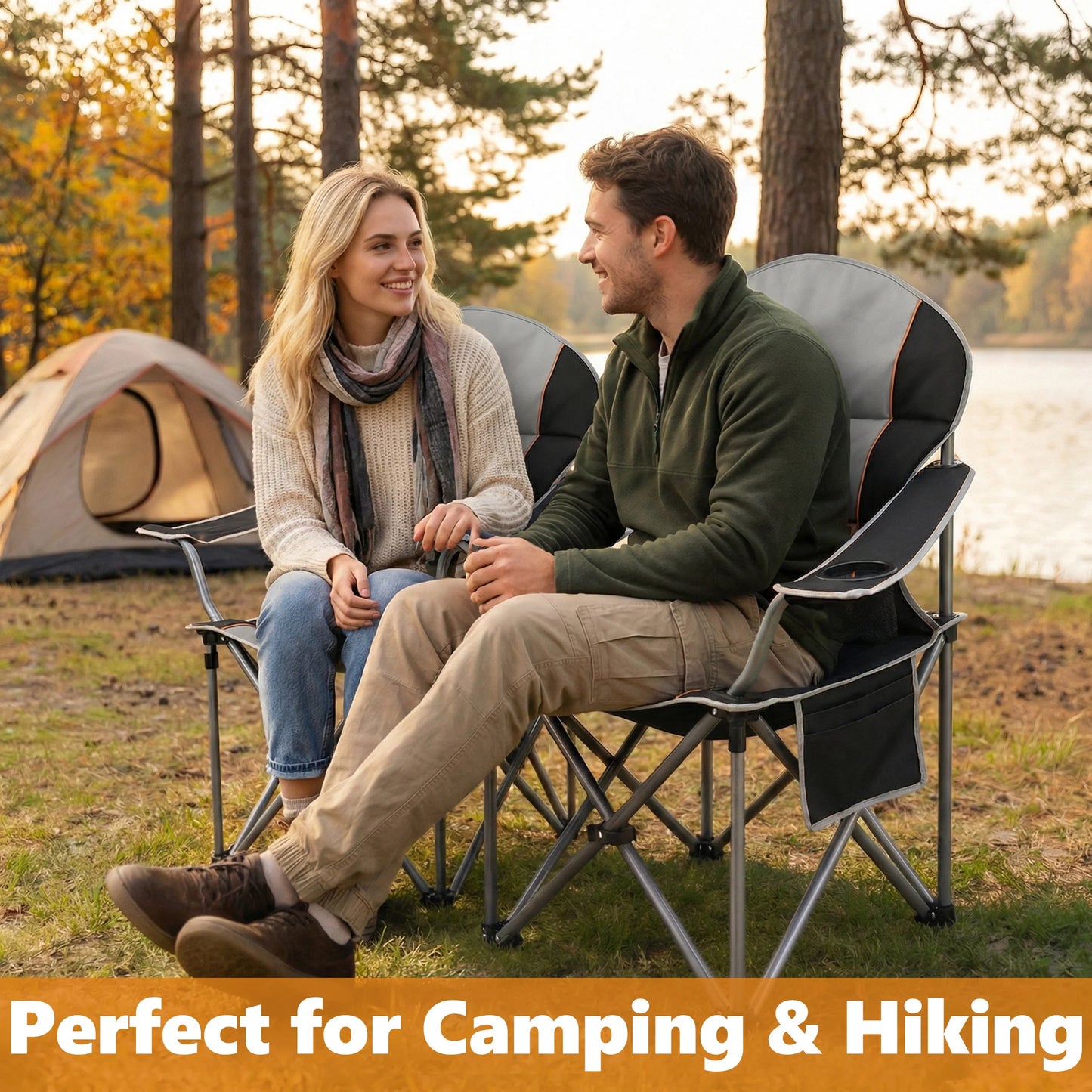 MCQ Outdoor Folding Camping Chairs Collapsible Padded with Cup Holder Cooler Bag Heavy Duty Portable Camping Chair for Garden