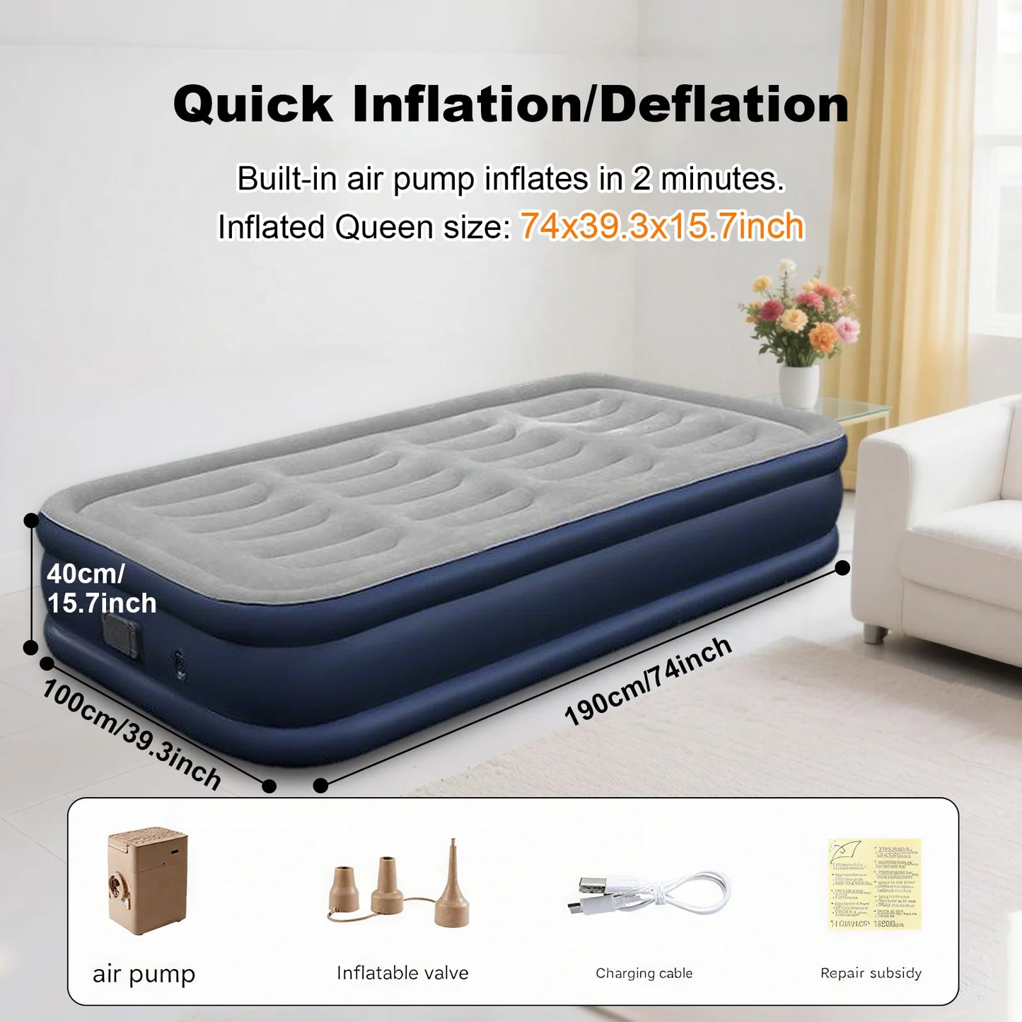1-2 Person PVC Automatic Inflatable Mattress Camping Home Built-In Pump Bed Thickened For Indoor Outdoor Rest Lazy Sleeping Mat