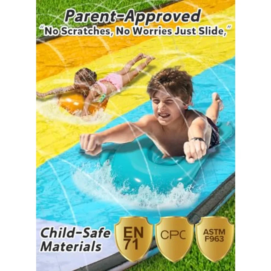 Slip and Water SlipWater Slide for Backyard 22ft3 Lane Color-BlockSurrounding Sprinkler Summer Toys for Outdoor with 3 Bodyboar