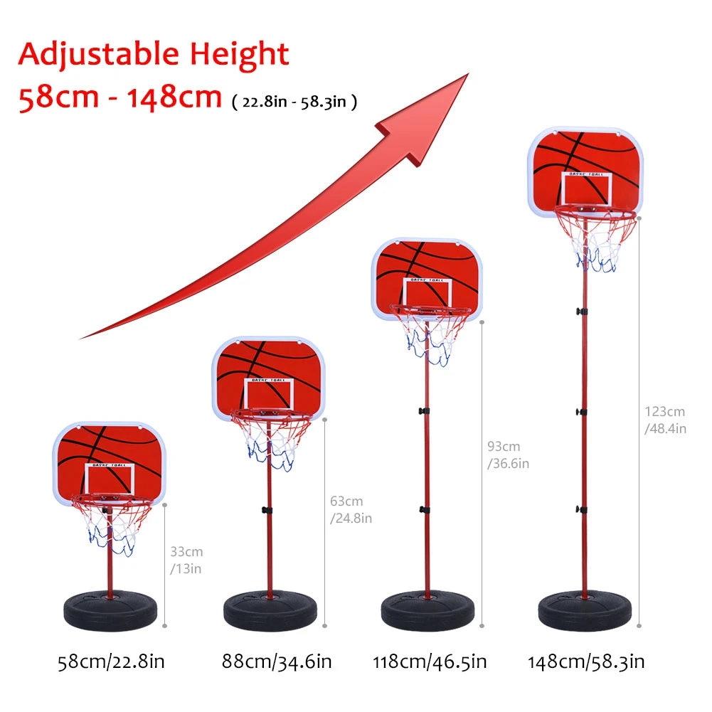 Basketball Stand System with Deflated Ball 63cm to 150cm Height Adjustable Basketball System Hoop Backboard Net Kit for Children