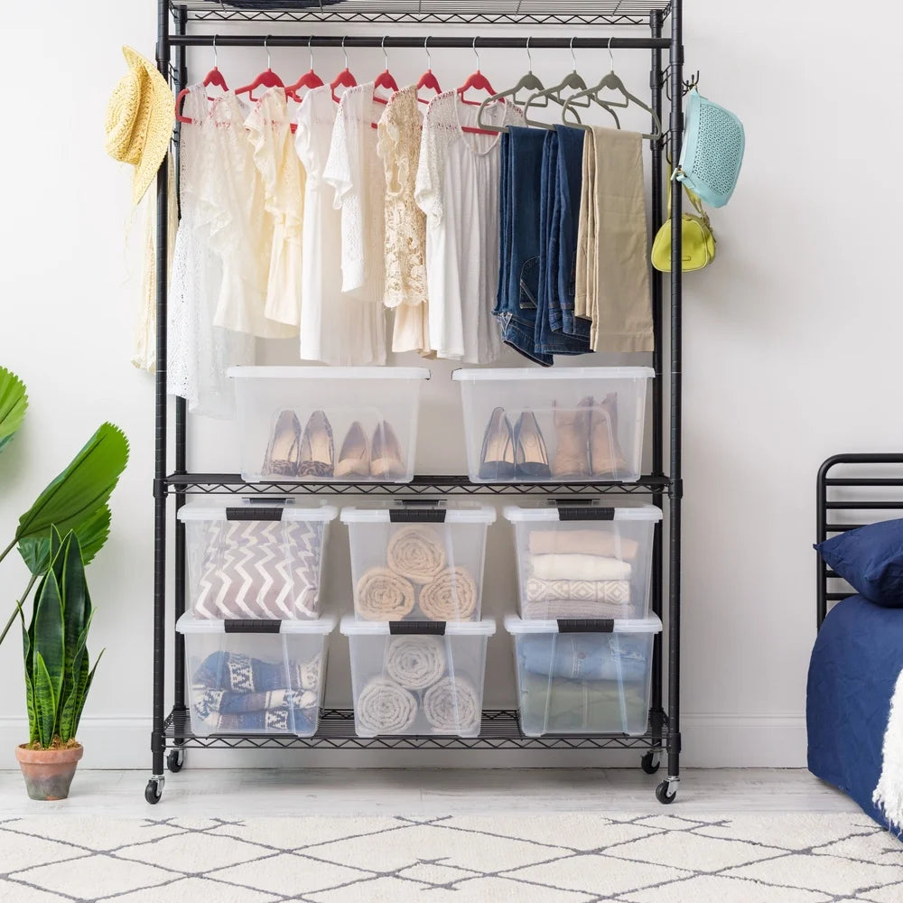 Stackable Plastic Storage Bins with Lids 32 Qt Durable Tote Containers Home Office Organization Clutter Control Ideal Seasonal