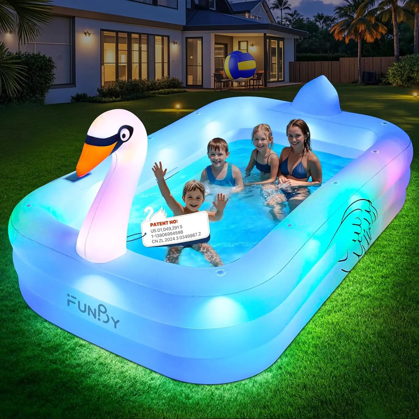Blow Up Pools For Adults, Solar Swan Inflatable Pool With Lights, Inflatable Swimming Pool For Adults, Large Blow Up Pool For Ki