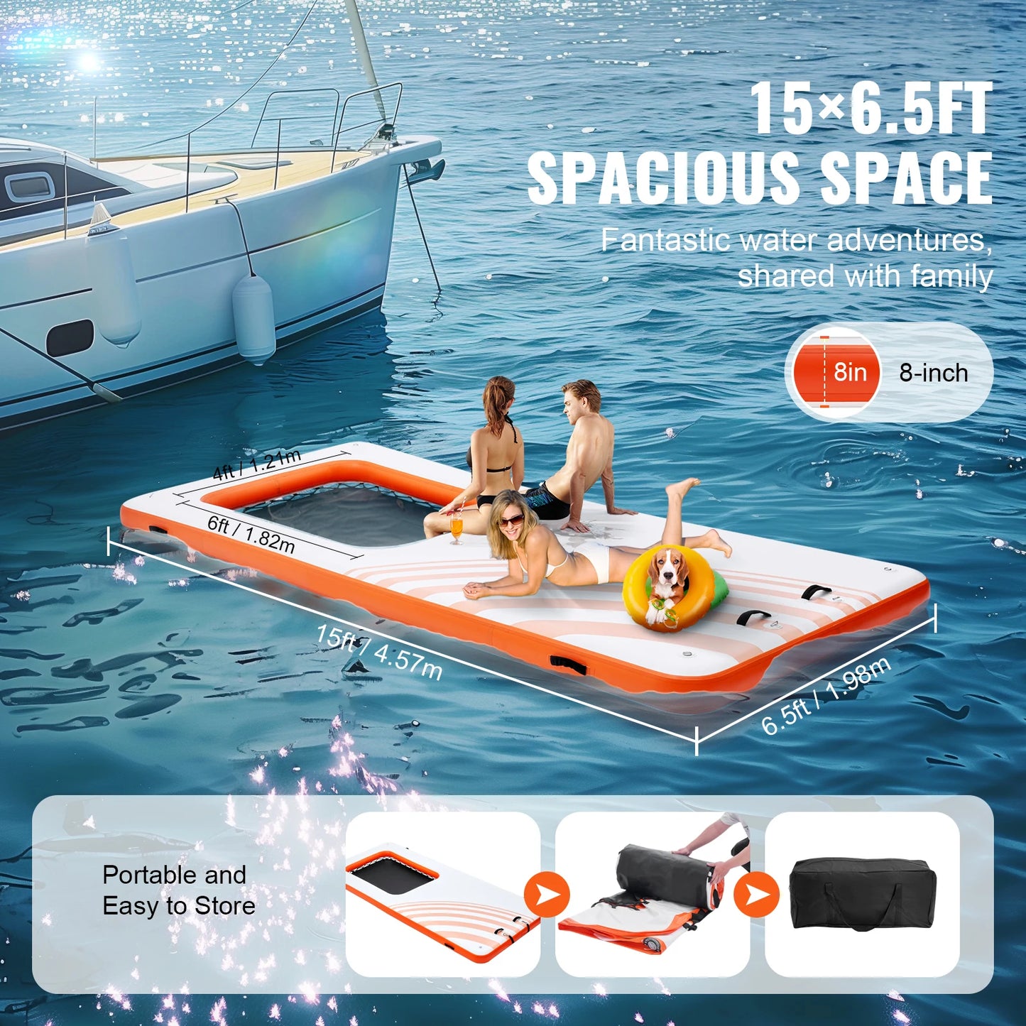 SucceBuy Inflatable Floating Dock  Inflatable Dock Platform Non-Slip Water Floating Dock Mat with Portable Carrying Bag