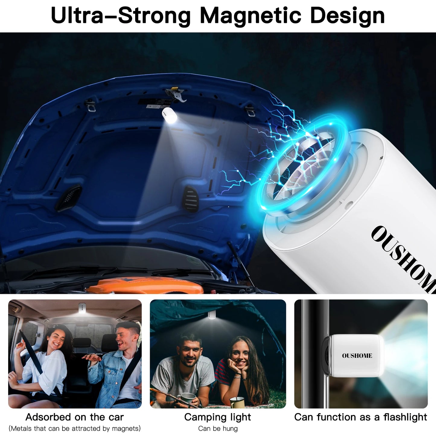 Portable Air Pump for Inflatables, Ultra-Mini Air Pump with Camping Light, USB Rechargeable Air Pump with Magnetic Design, White