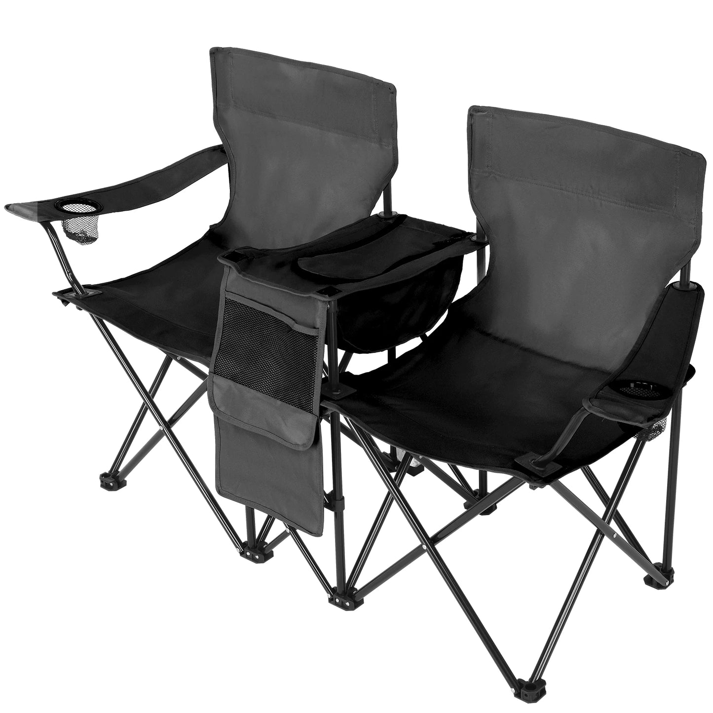59*19.6*31in Portable Outdoor 2-Seat Folding Chair with Removable Sun Umbrella Black