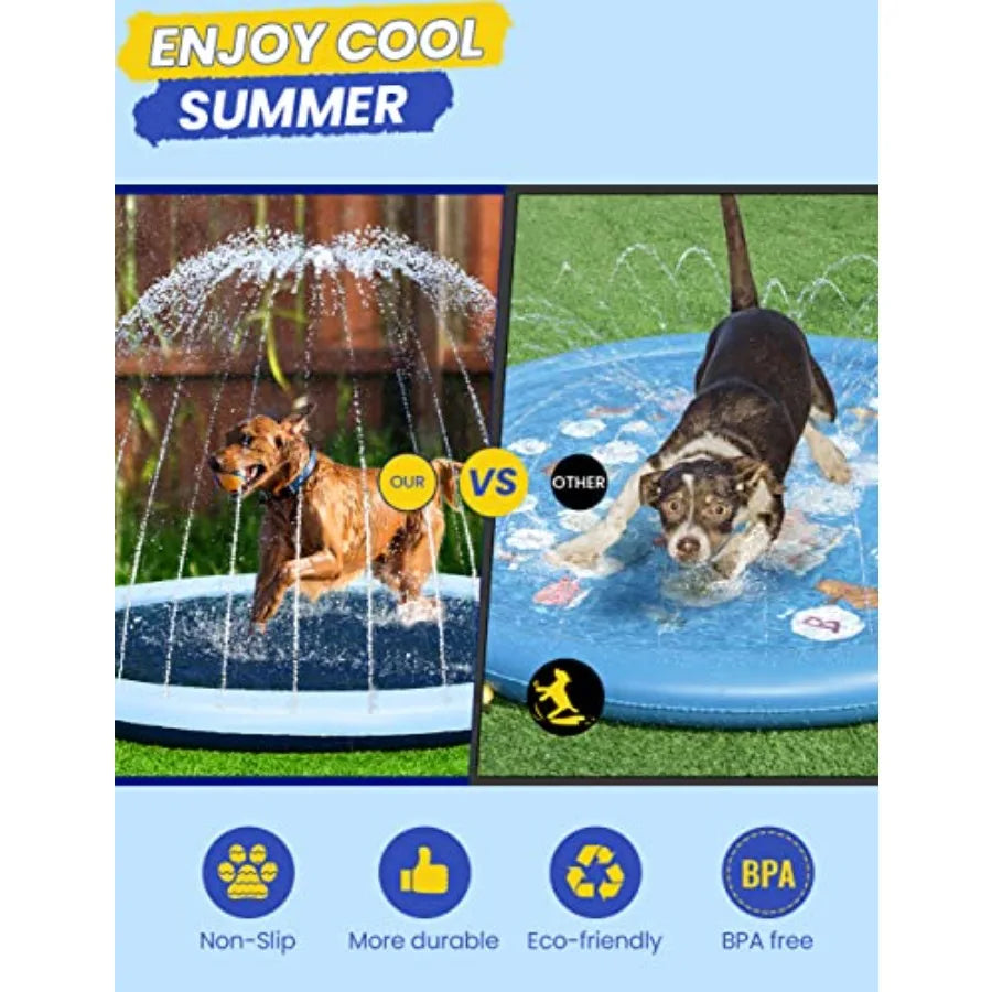 97inch Dog Splash Pad Non-SlipExtra Large Pet Dogs Cool Sprinkler Pool Heavy Duty XXL Splash Pads for Kiddie Baby Wading Pool S
