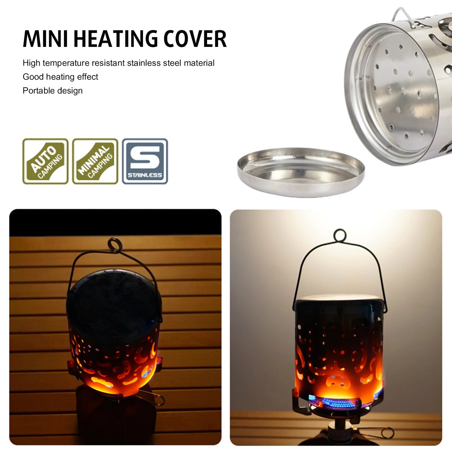 Stainless Steel Camping Mini Heater Tent Heating Cover Camping Heated Stove for Outdoor Backpacking Hiking Traveling BBQ