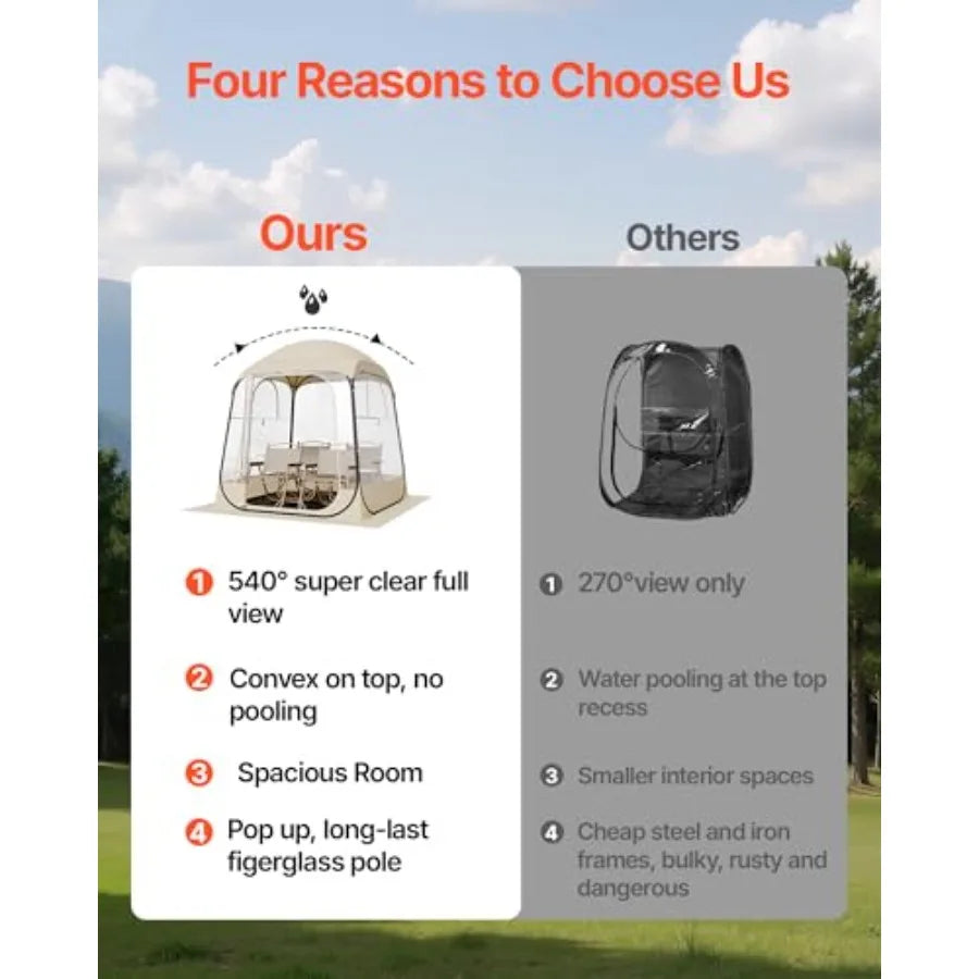 Pop up Sports Tent, Clear Bubble Tent for 2-4 Person, Waterproof Outdoor Pod with Floor Mat & Top Cover, Garden Dome Tents Campi